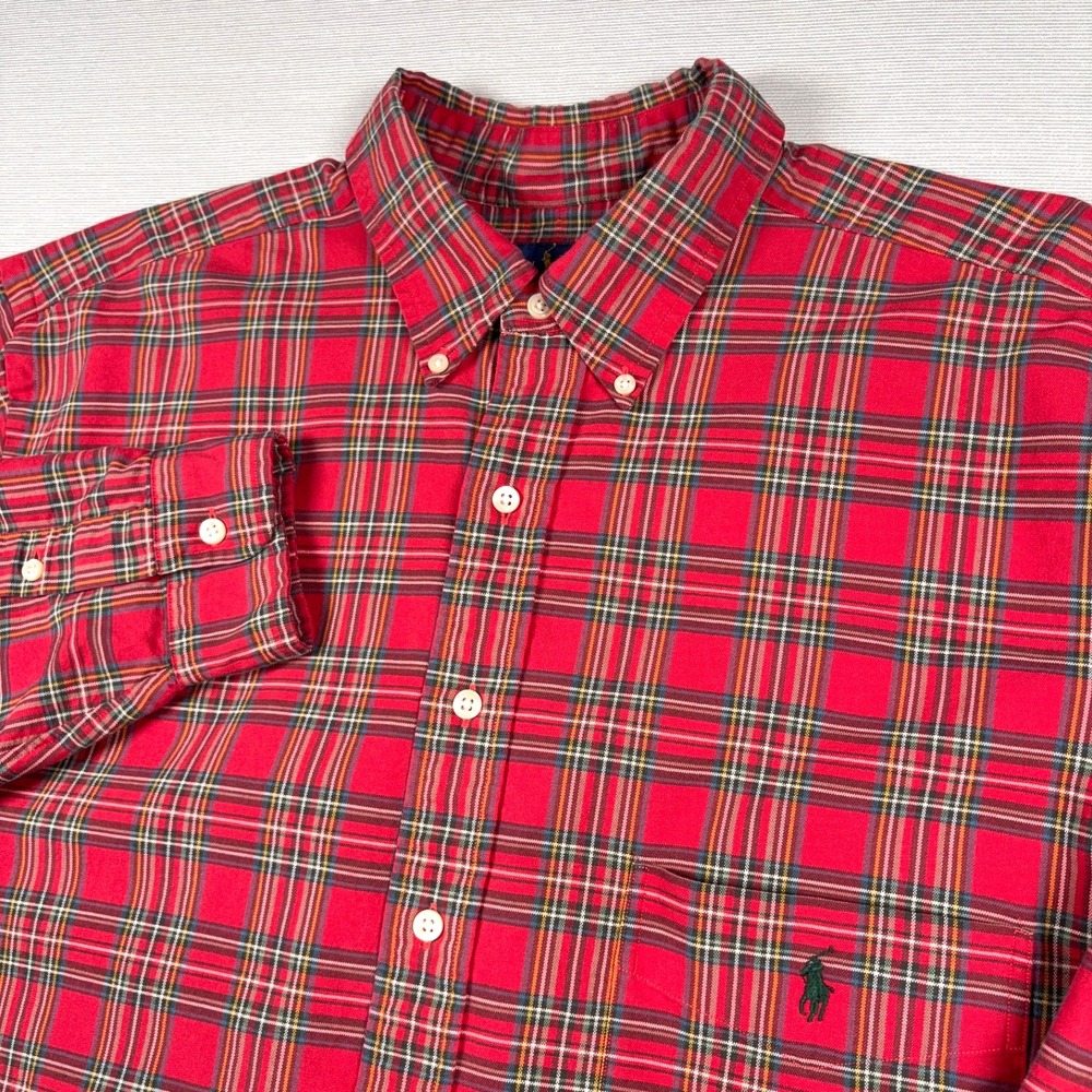 Ralph Lauren Shirt Mens Size XLT Tall Red Heavier Cotton Long Sleeve Button Down